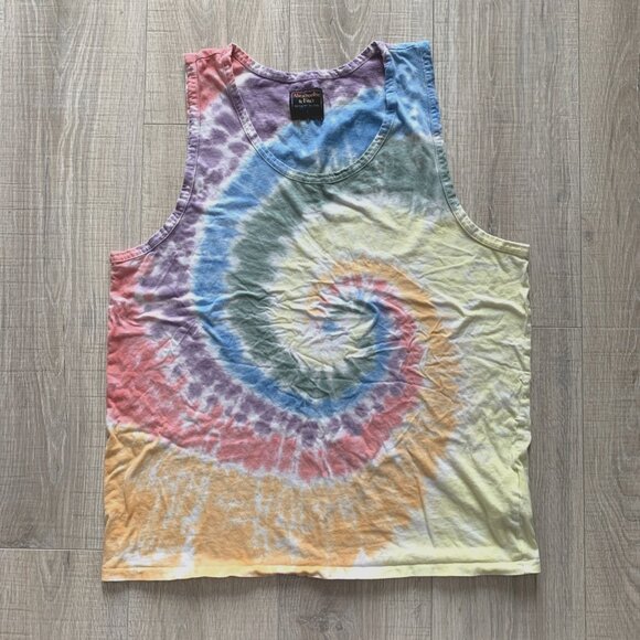 Abercrombie & Fitch Mens Rainbow Tank Top Tie Dye Sleeveless Shirt Large L - Picture 1 of 7